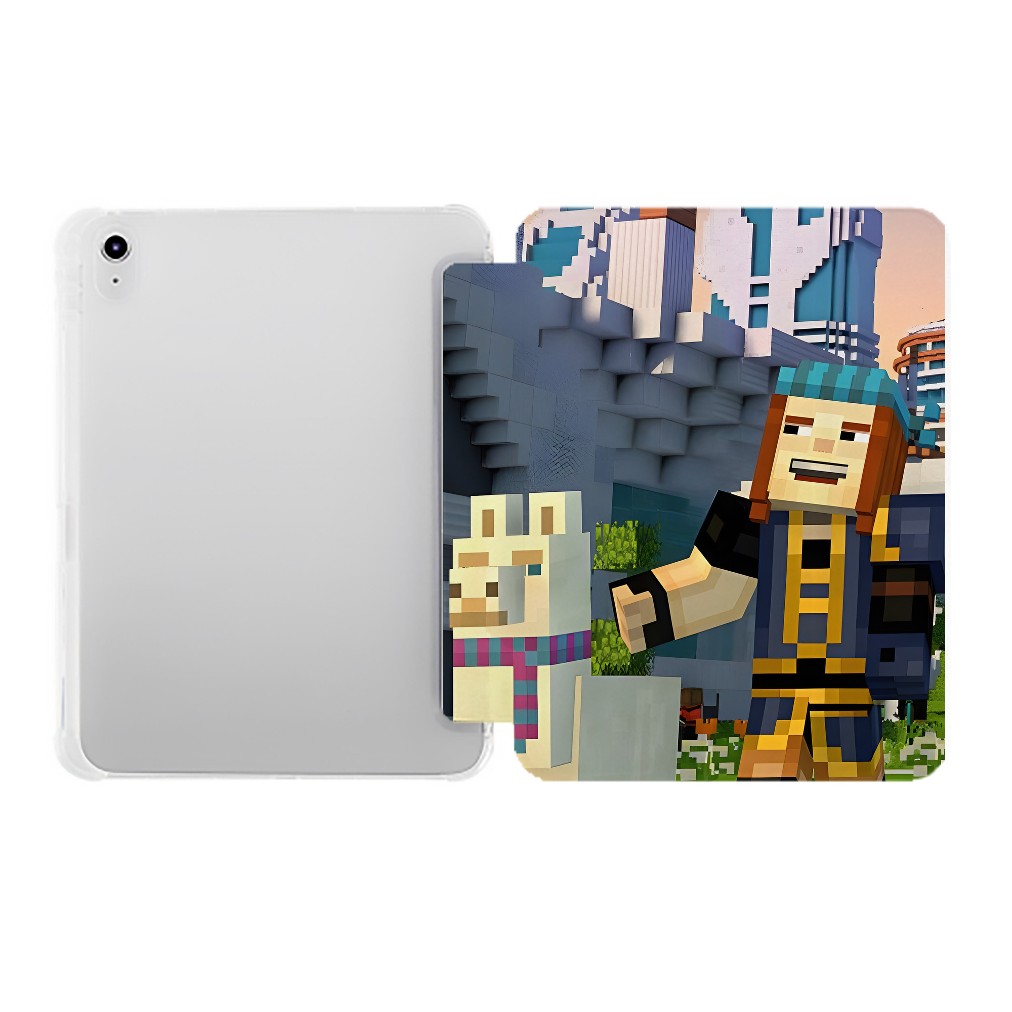 （画像用） マインクラフト ブロックの世界 Minecraft MC Block world IPad ケース ペン収納付き 三つ折りスタンド PUレザー×シリコン 対応機種9.5/10.5/10.9インチ